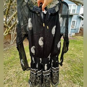 Vijau Sinsh Paisley Dress Gold Black Sheer Long Sleeve M off-shoulder India